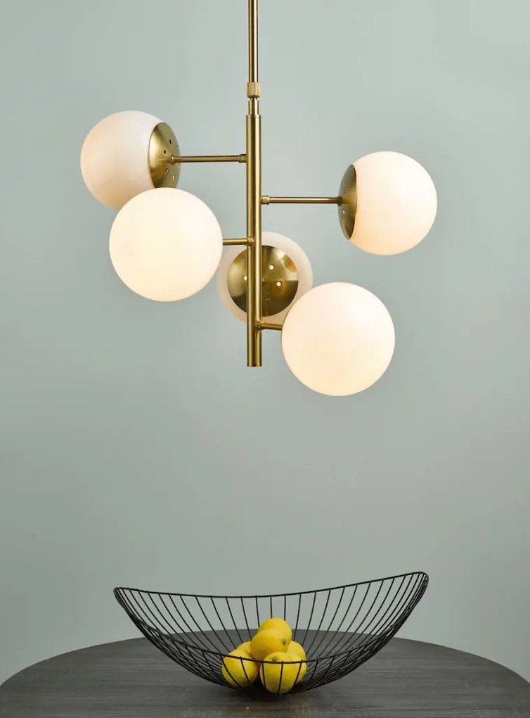 DAR LIGHTING BOM0535 BOMBAZINE Többágú Függesztett Lámpa Sárgaréz, Opál E14 IP20