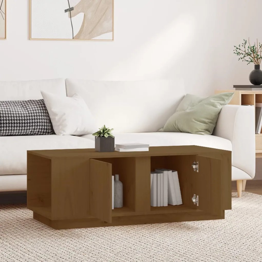 Mézbarna tömör fenyőfa dohányzóasztal 110 x 50 x 40 cm