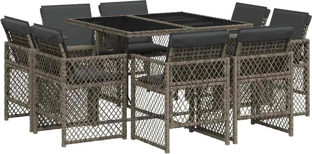 vidaXL 9 részes szürke polyrattan kerti étkezőgarnitúra párnával