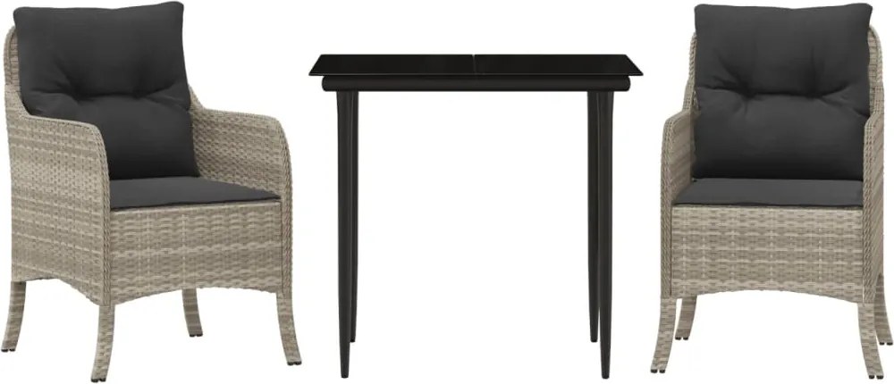 vidaXL 3részes világosszürke polyrattan kerti étkezőgarnitúra párnával