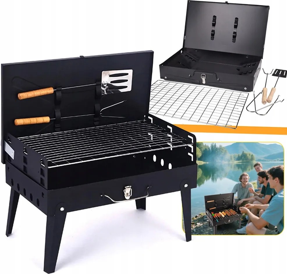 Összecsukható Faszenes Grill Túra Kerti Hordozható Bőrönd Fogantyúval