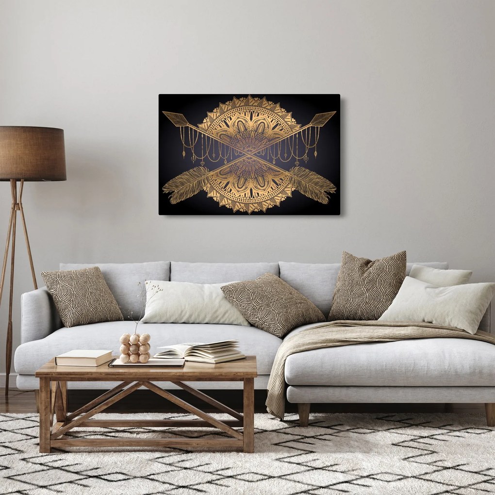 Kép - Arany mandala nyilakkal (90x60 cm)