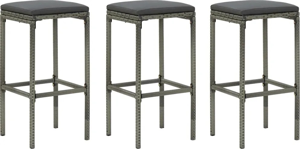 vidaXL 3 db szürke polyrattan bárszék párnával