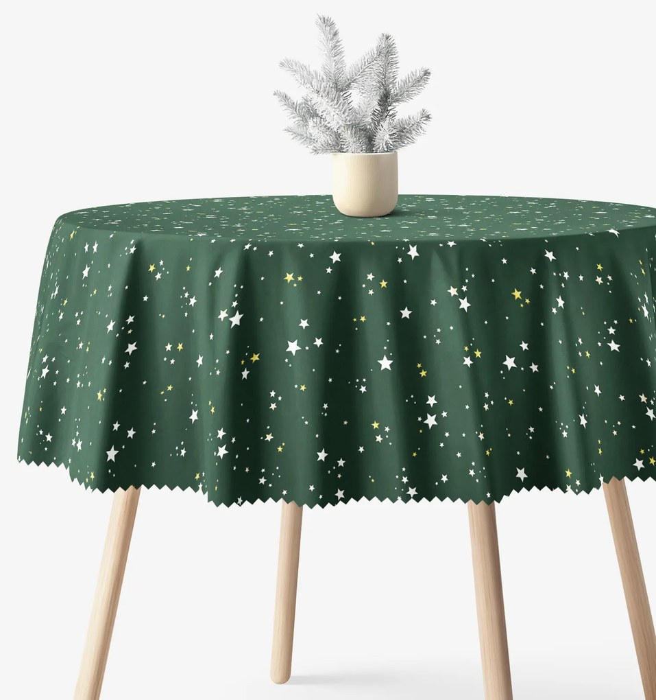 Goldea karácsonyi kör alakú teflonos terítő - csillagok zöld alapon Ø 100 cm