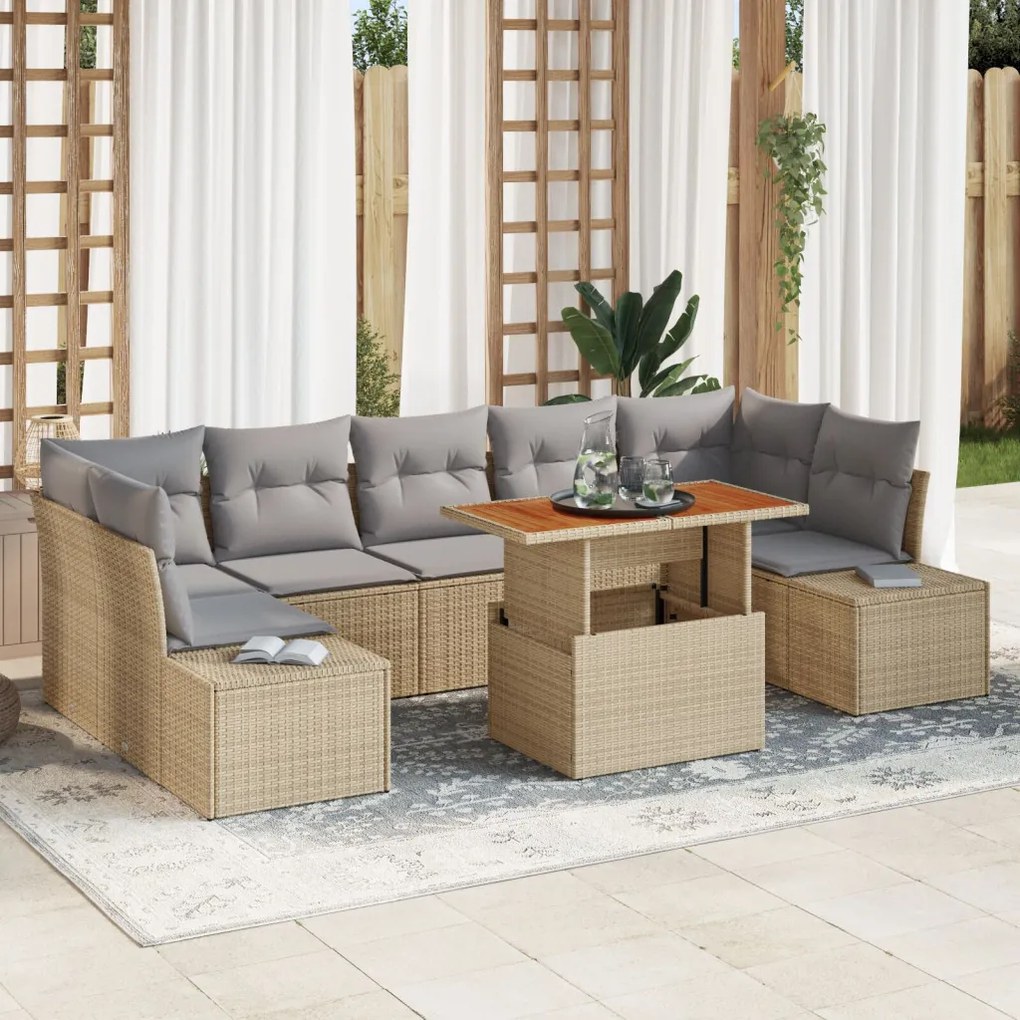 8 részes kertisofa szett párnákkal Bézs Poli Rattan