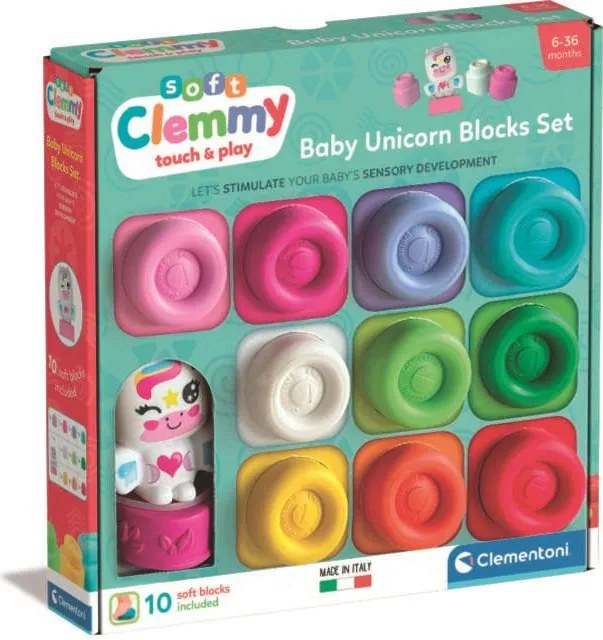 Színes Clemmy Unicorn puha építőkocka szett 10 db-os figurával Clementoni