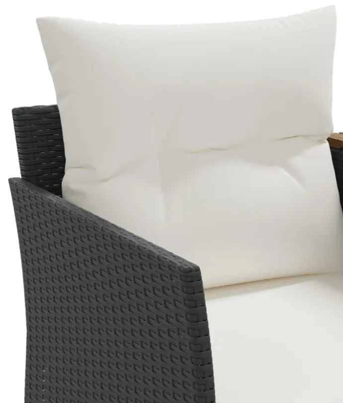 2 személyes fekete polyrattan kerti kanapé zsámollyal