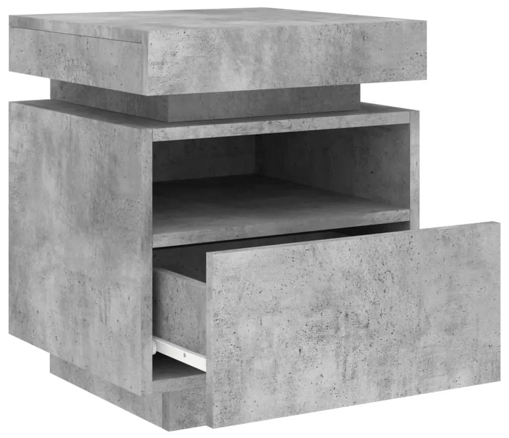 2 db betonszürke éjjeliszekrény LED-fényekkel 40x39x48,5 cm