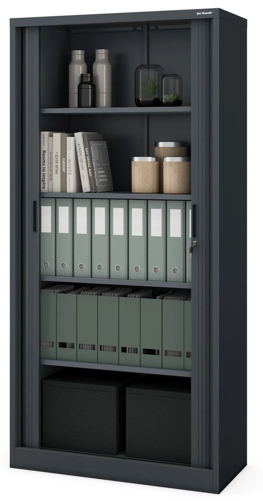 Fém szekrény harmonika ajtókkal DAMIAN, 900 x 1850 x 450 mm, antracit