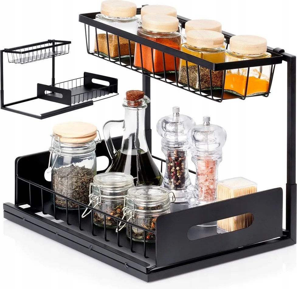 Konyhai Polc Kihúzható Fiókkal Kétszintes Rendszerező A Mosogató Alá