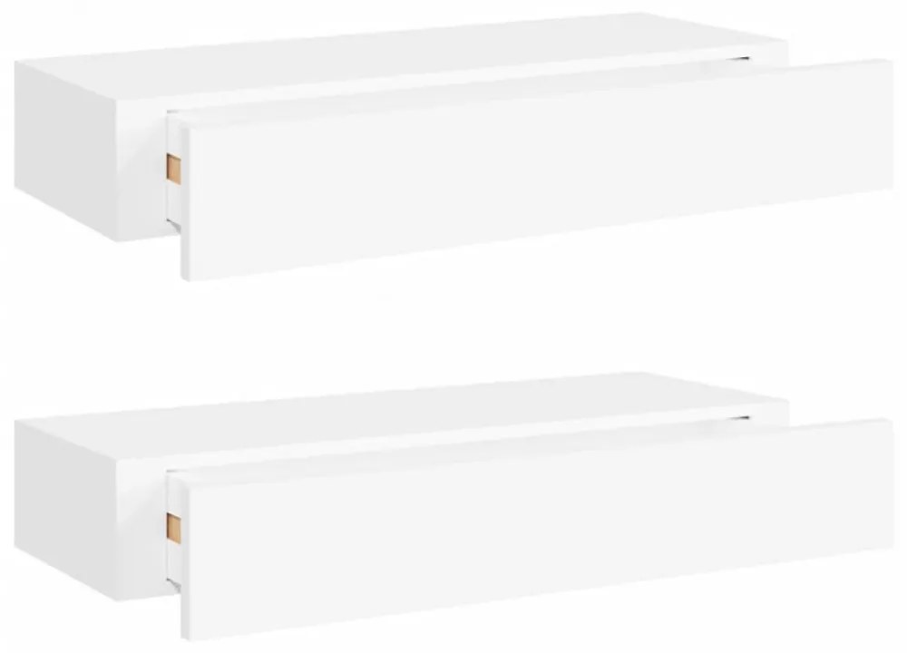 2 db fehér MDF falra szerelhető fiókos polc 60 x 23,5 x 10 cm