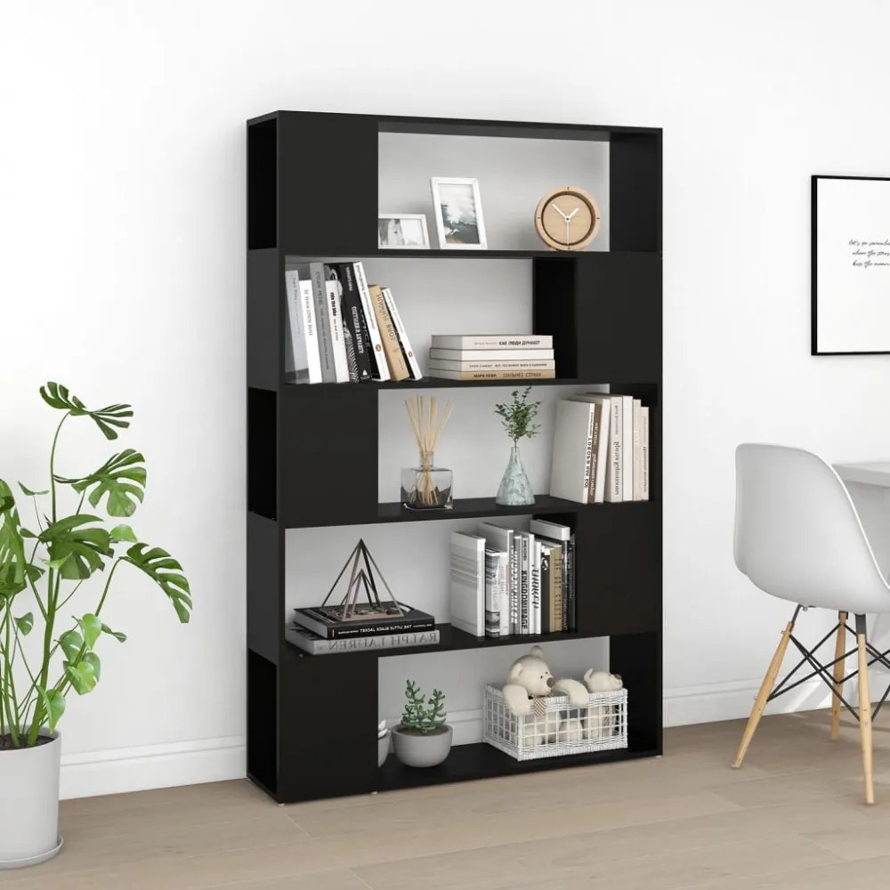fekete szerelt fa térelválasztó könyvszekrény 100 x 24 x 155 cm