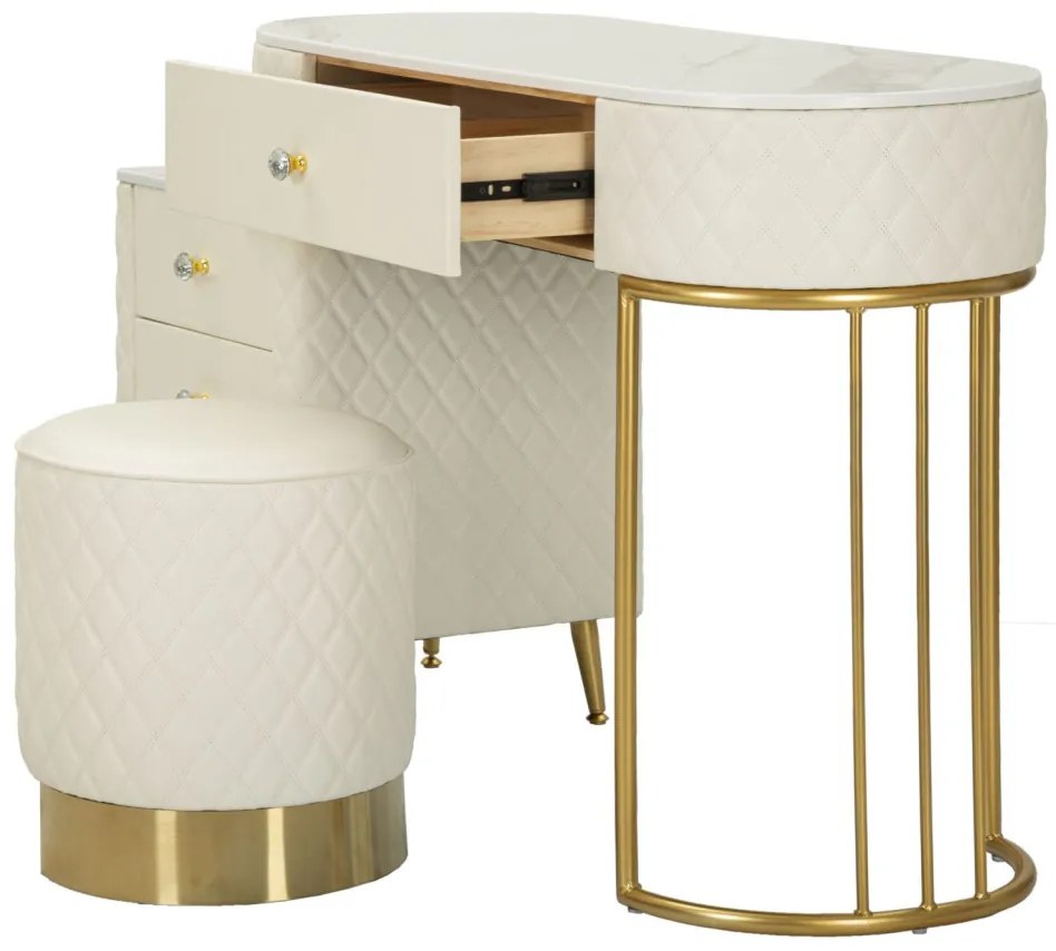 Fésülküdő asztal Sharon fehér székkel 120x40x75cm (szék mérete ø36x39)