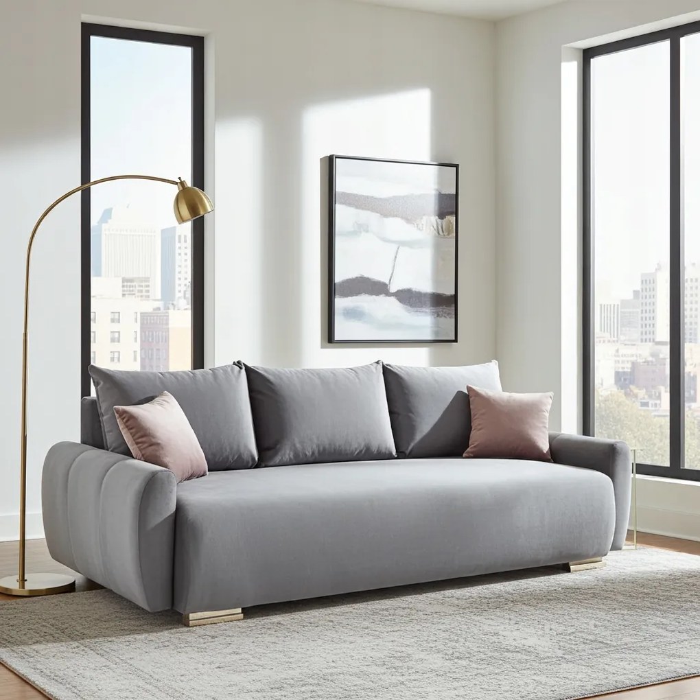 Szürke Összecsukható Kanapé Alvás Funkcióval Kód Tároló Rugós Kanapé Velúr