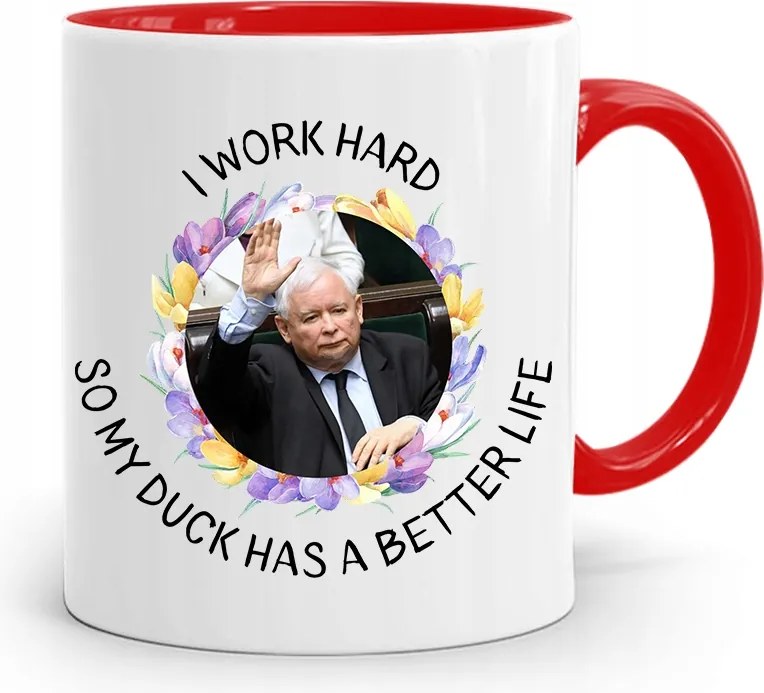 Piros Vicces Bögre Jaroslaw Kaczynski fényképes nyomattal