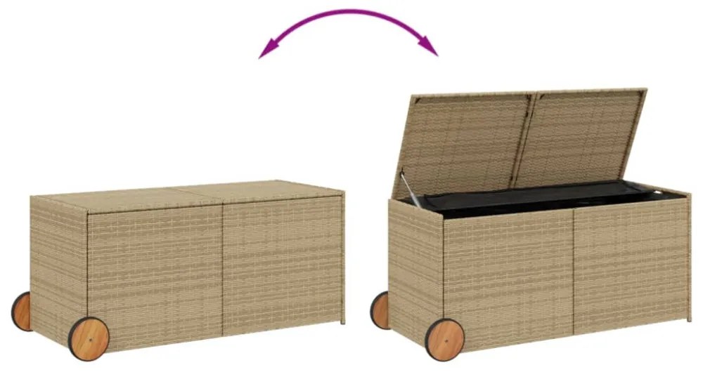 vegyes bézs polyrattan kerti tárolóláda kerekekkel 283 L