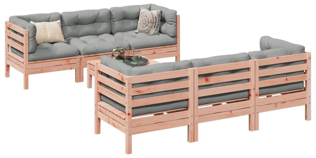 7 részes tömör duglászfenyő kerti társalgószett párnával