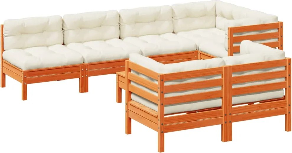 vidaXL 8 részes viaszbarna tömör fenyőfa kerti kanapészett párnákkal