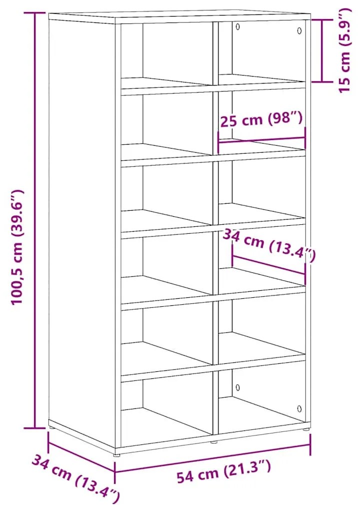 Cipőtartó kézműves tölgy 54x34x100,5 cm műszaki fa
