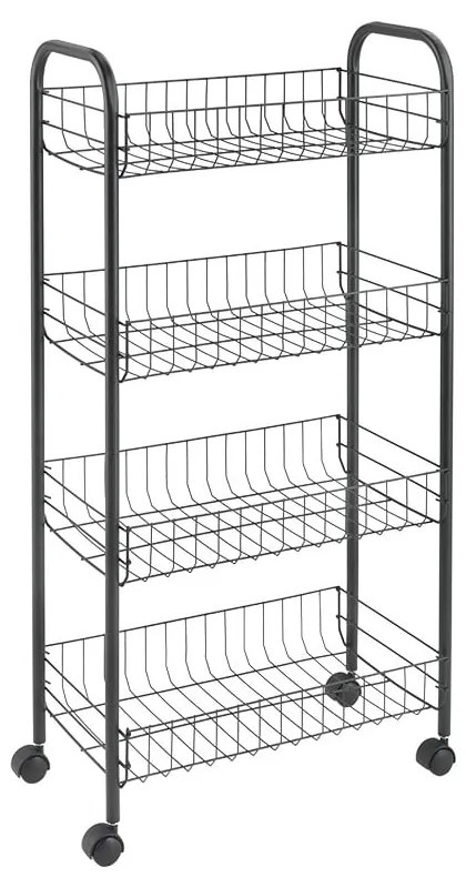 Fekete fém gurulós polcos állvány 41x84 cm Ascona – Metaltex