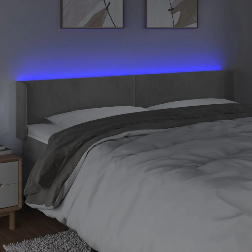 világosszürke bársony LED-es fejtámla 203 x 16 x 78/88 cm