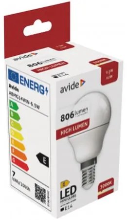 LED izzó, E14, kisgömb, G45, 6,5W, 806lm, 3000K, AVIDE (AVLED025)
