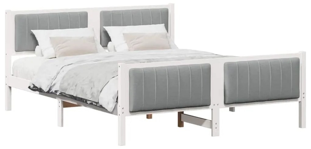 Ágykeret Fehér és világosszürke 160 x 200 cm Tömör fenyőfa