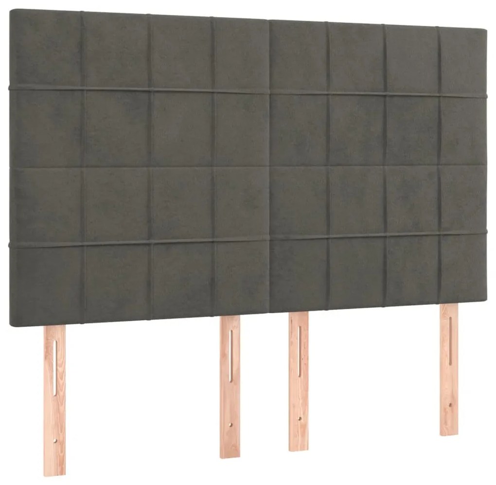 sötétszürke bársony LED-es fejtámla 144x5x118/128 cm