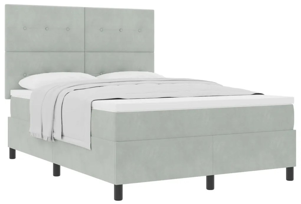 Boxspring Ágy Matrac nélkül Világosszürke 140x200 cm Bársonyos