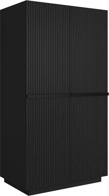 Nicole ruhásszekrény, bordázott elülsővel és fém fogantyúkkal - 100 cm - matt fekete / fekete fogantyúk