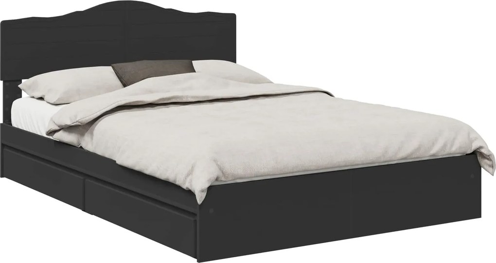 vidaXL Tárolós Ágy fejtámlával fiókkal Fekete 150 x 200 cm Faanyag