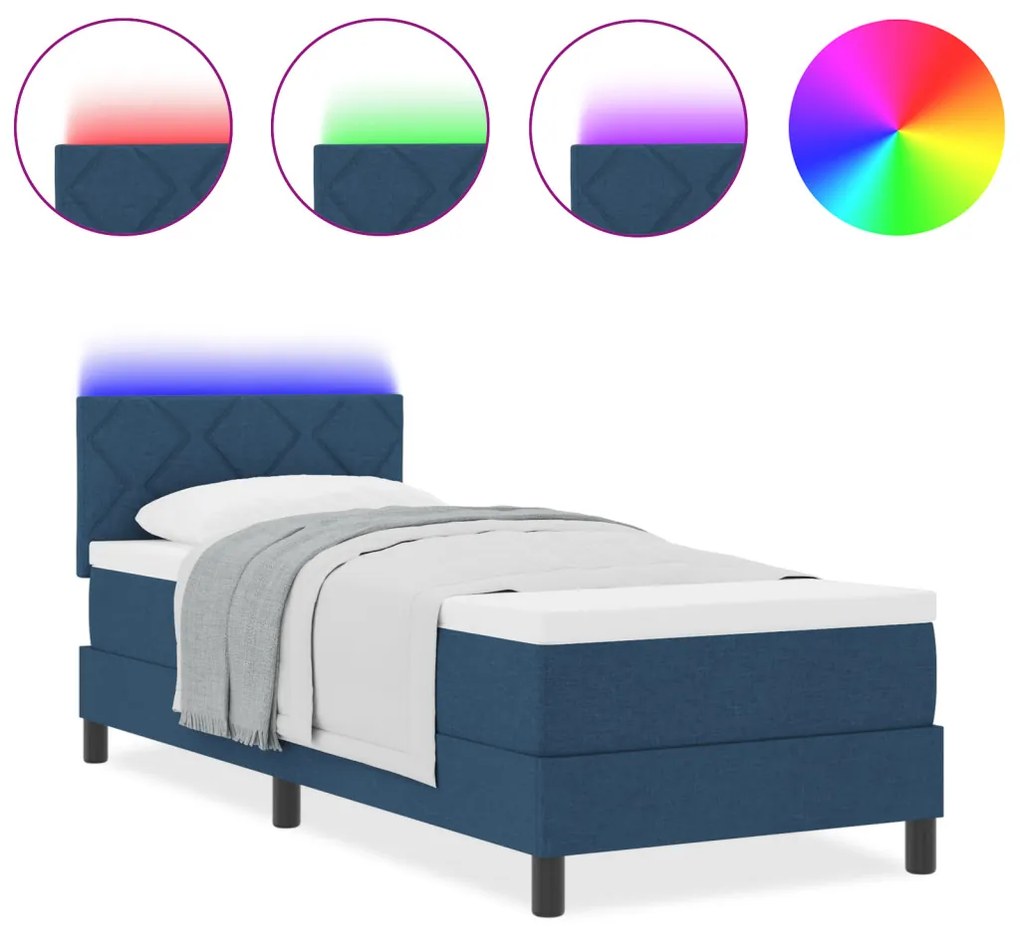Boxspring Ágy Matraccal &amp; LED Kék 80x200 cm Szövet