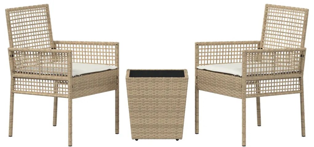 3 darabos Kert Bistro Szett párnákkal Bézs Poly Rattan