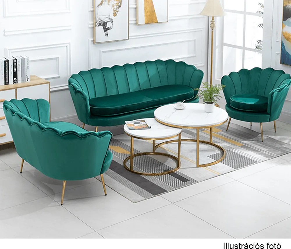 Fotel Art-deco stílusban, smaragd Velvet anyag/gold króm-arany, NOBLIN