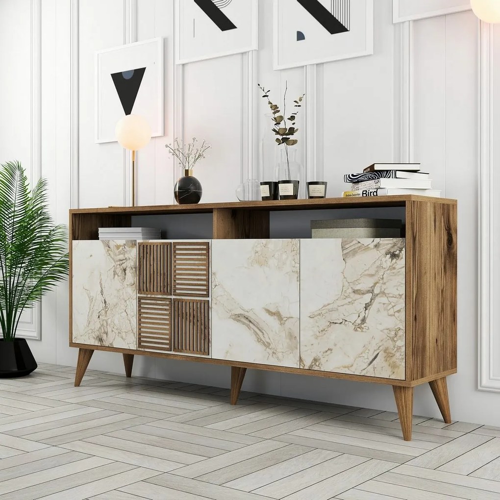 Milan Walnut and White Marble szekrény