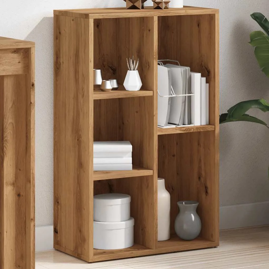 kézműves tölgy színű szerelt fa könyvszekrény 50x25x80 cm