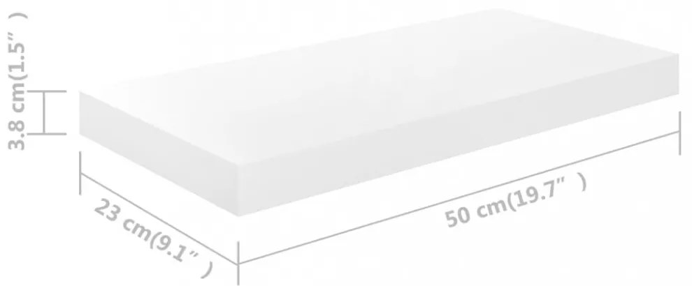 4 db magasfényű fehér MDF lebegő fali polc 50 x 23 x 3,8 cm