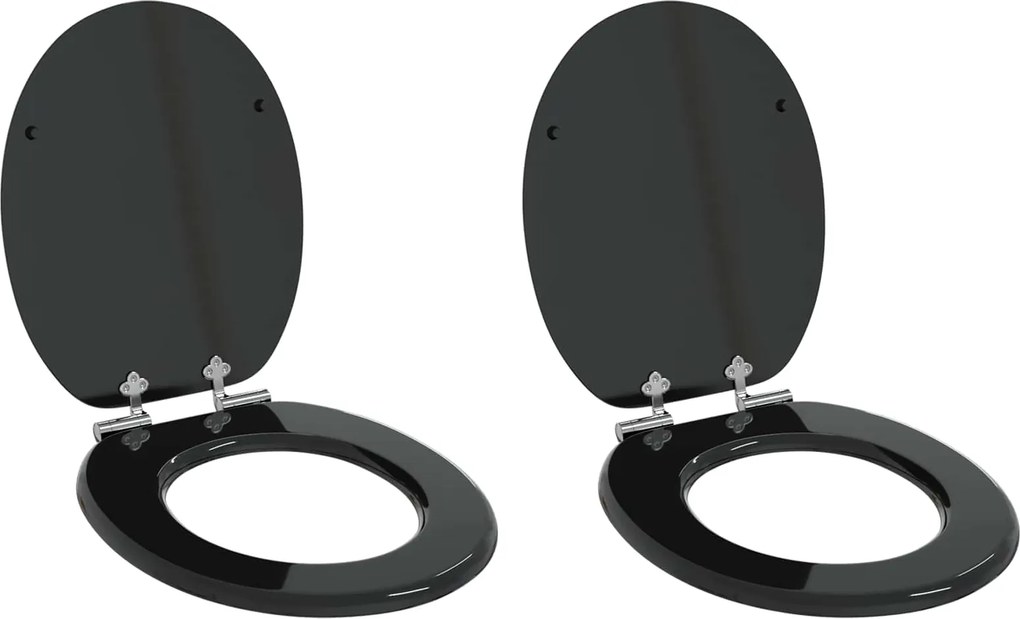 vidaXL Lágy záródású WC ülőke 2 pcs Fekete 44 x 38 cm MDF lap