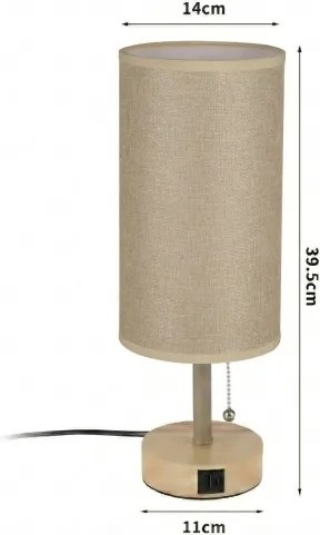 Brilagi - Asztali lámpa USB-porttal TABLON 1xE27/25W/230V tölgy/bézs