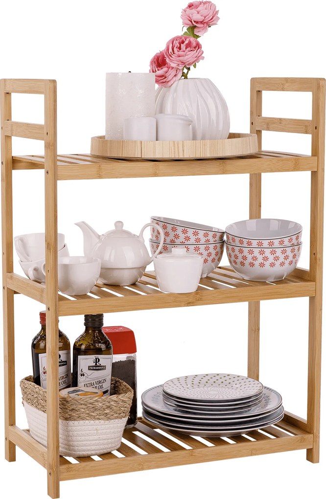 3 polcos polcállvány, természetes bambusz, FIORE TYP 1