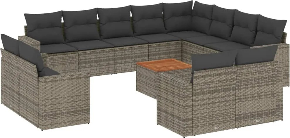 vidaXL 13 részes szürke polyrattan kerti ülőgarnitúra párnákkal
