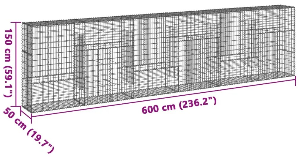 horganyzott vas gabion kosár fedéllel 600 x 50 x 150 cm