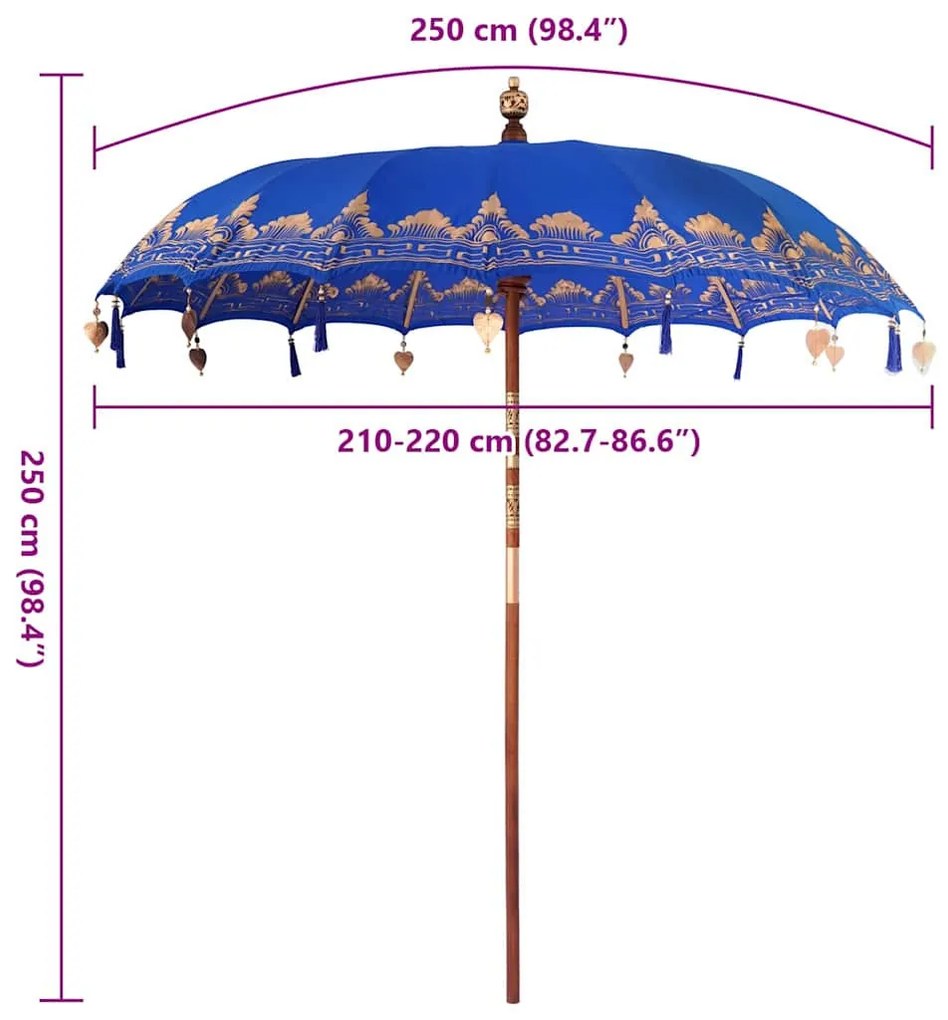Balinéz Napernyő Kék (210-220) x 260 cm Pamut és tömör fa