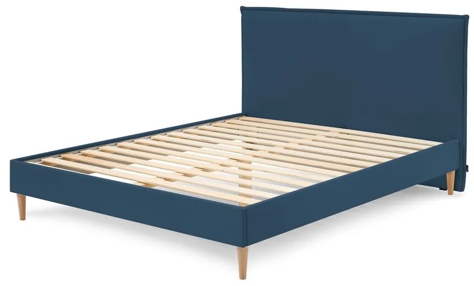 Kék kárpitozott franciaágy ágyráccsal 160x200 cm Sary – Bobochic Paris