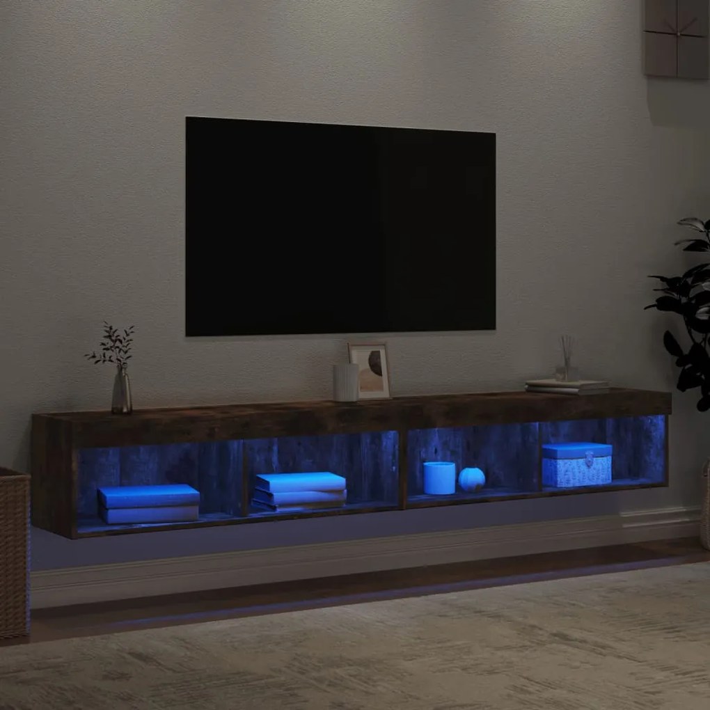 2 db füstös tölgy színű TV-szekrény LED-ekkel 100 x 30 x 30 cm