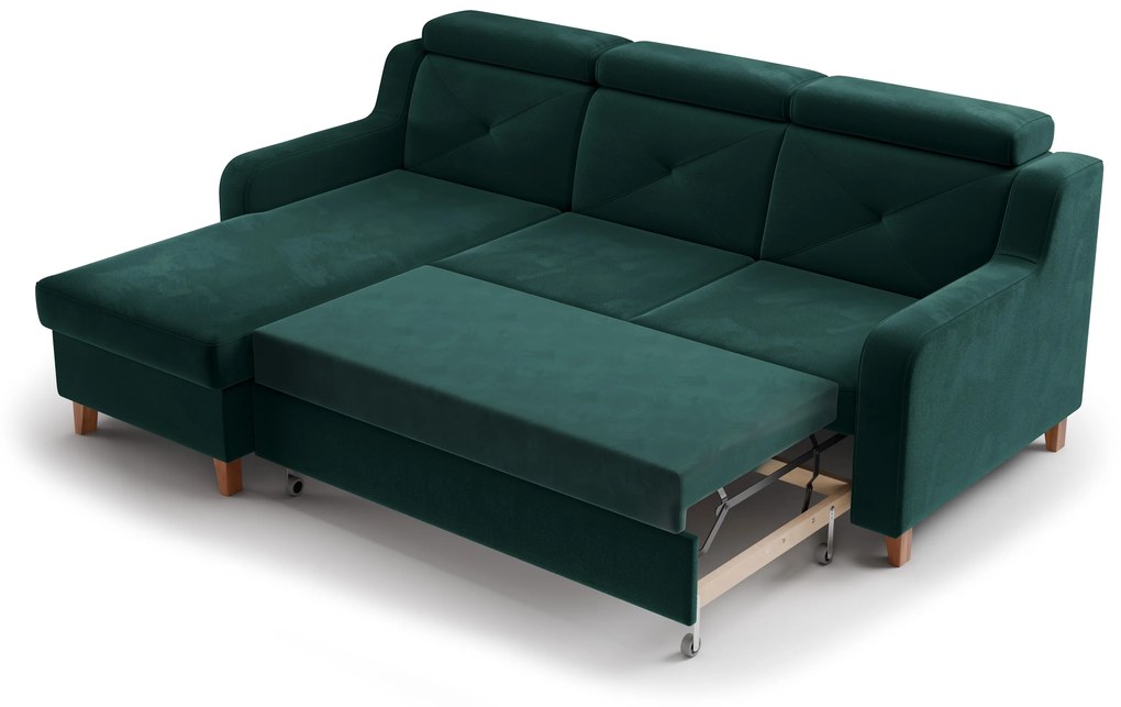 Laksaro balos ágyazható sarokkanapé - zöld Trinity 28 bársony