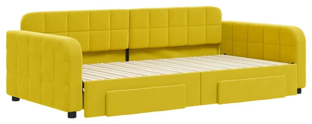 sárga kihúzható bársony heverő fiókkal 100 x 200 cm