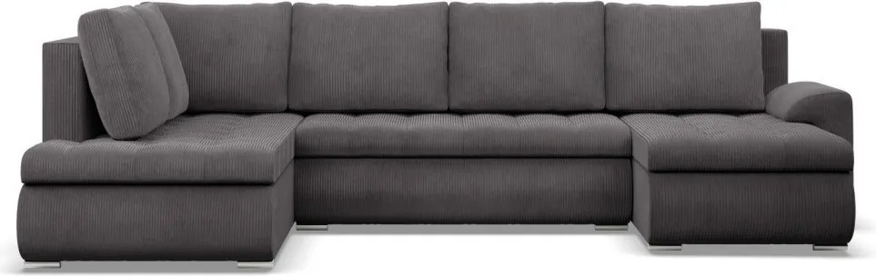 Tokio U sarokkanapé, 3 ágyneműtartóval, kordbársony, baloldali, szürke