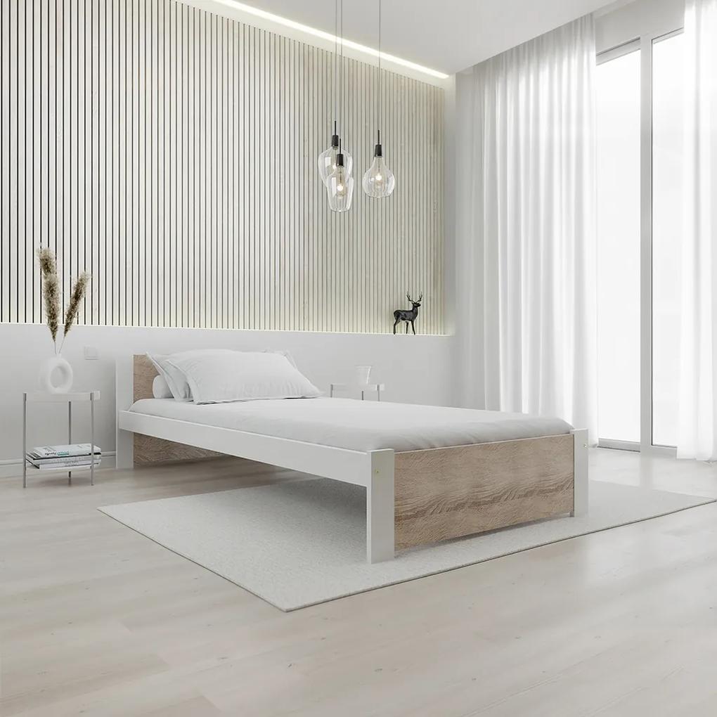 IKAROS ágy 90x200 cm, fehér/sonoma tölgy Ágyrács: Ágyrács nélkül, Matrac: Coco Maxi 19 cm matrac