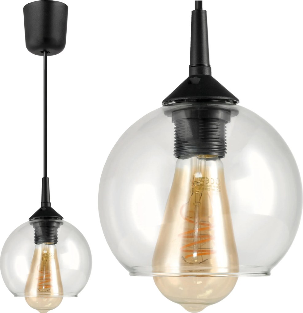 Üveg Függőlámpa Mennyezeti Csillár Gömb Led E27 Átlátszó Gömb